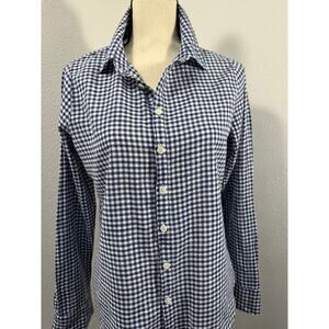CP Shades Blue Check Cotton Top S Long Sleeve Gingham Blouse Navy White